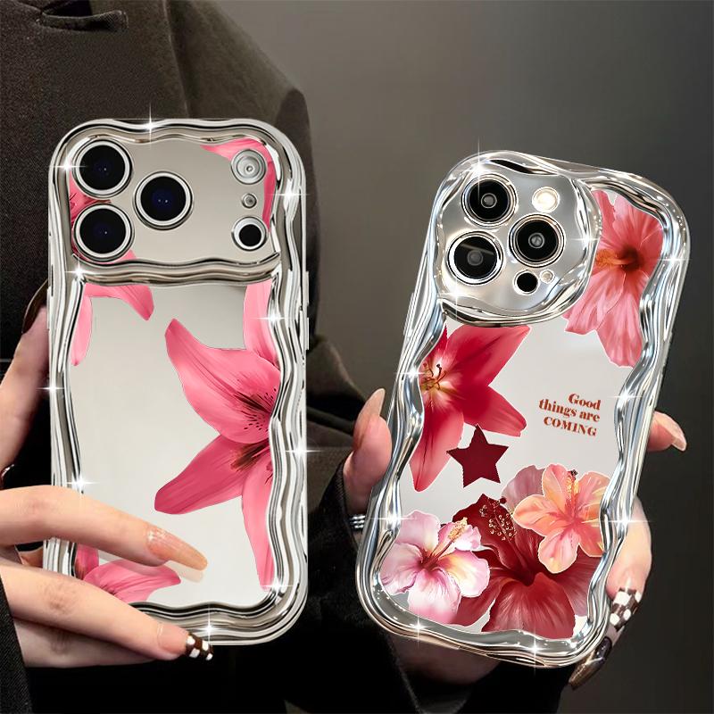 Lily Flowers Pattern Phone Case For iPhone 17 Pro Max Air 16e 16 15 14 13 Pro Max 12 11 Shockproof Luxury Plating Soft TPU Cover