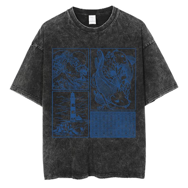Japanese Tokyo Tokyo Culture Print Washed T Shirt Funny Fashion Vintage Men Women Tshirts Cotton Casual Loose Tees Streetwear