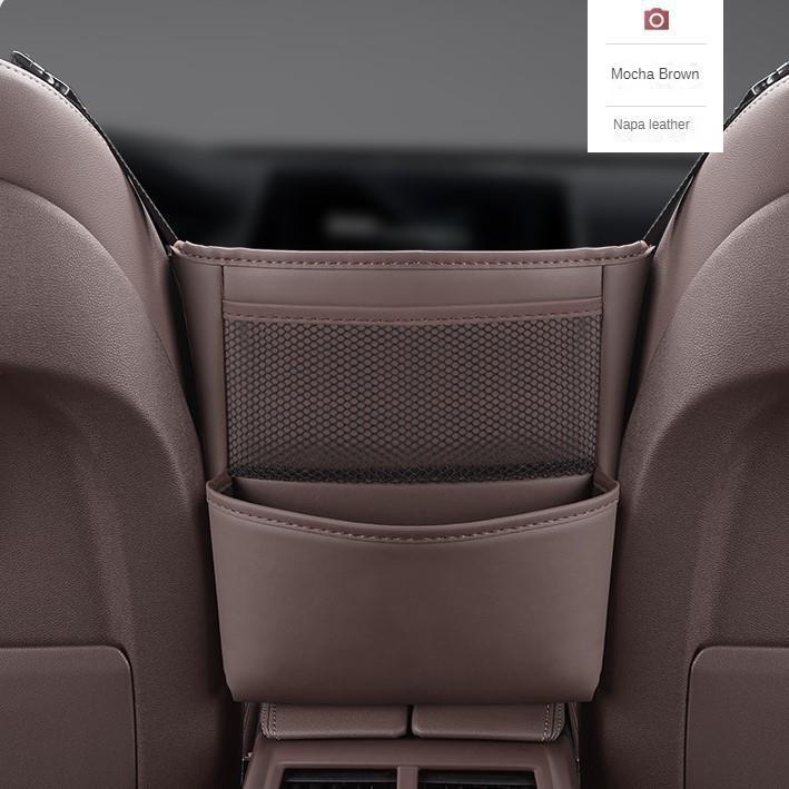 Car Handbag Holder Between Seats Mutifuntional Leather Auto Seat Middle Storage Bag Hanging Tissue Box Phone Cup Map Organizer