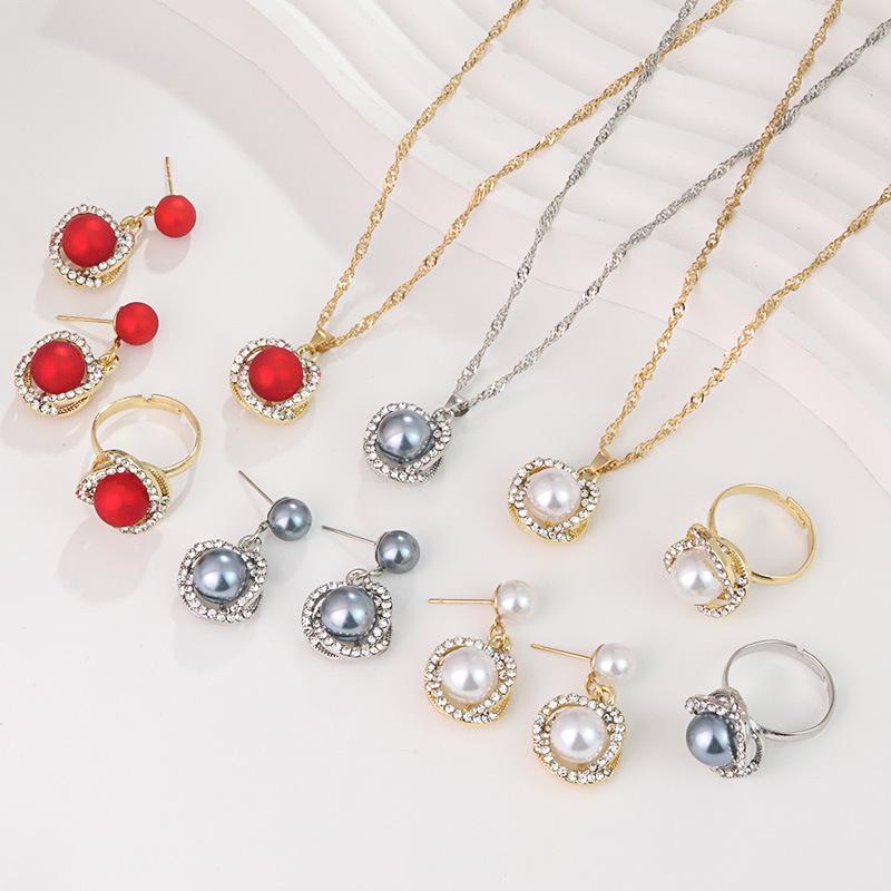 

Korean Luxury Pearl & Diamond-Inspired Jewelry Set: Necklace, Earrings, Ring