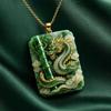 Bamboo Carved  Pendant Necklace Green  Square Pendant Lucky Amulet  Traditional Chinese