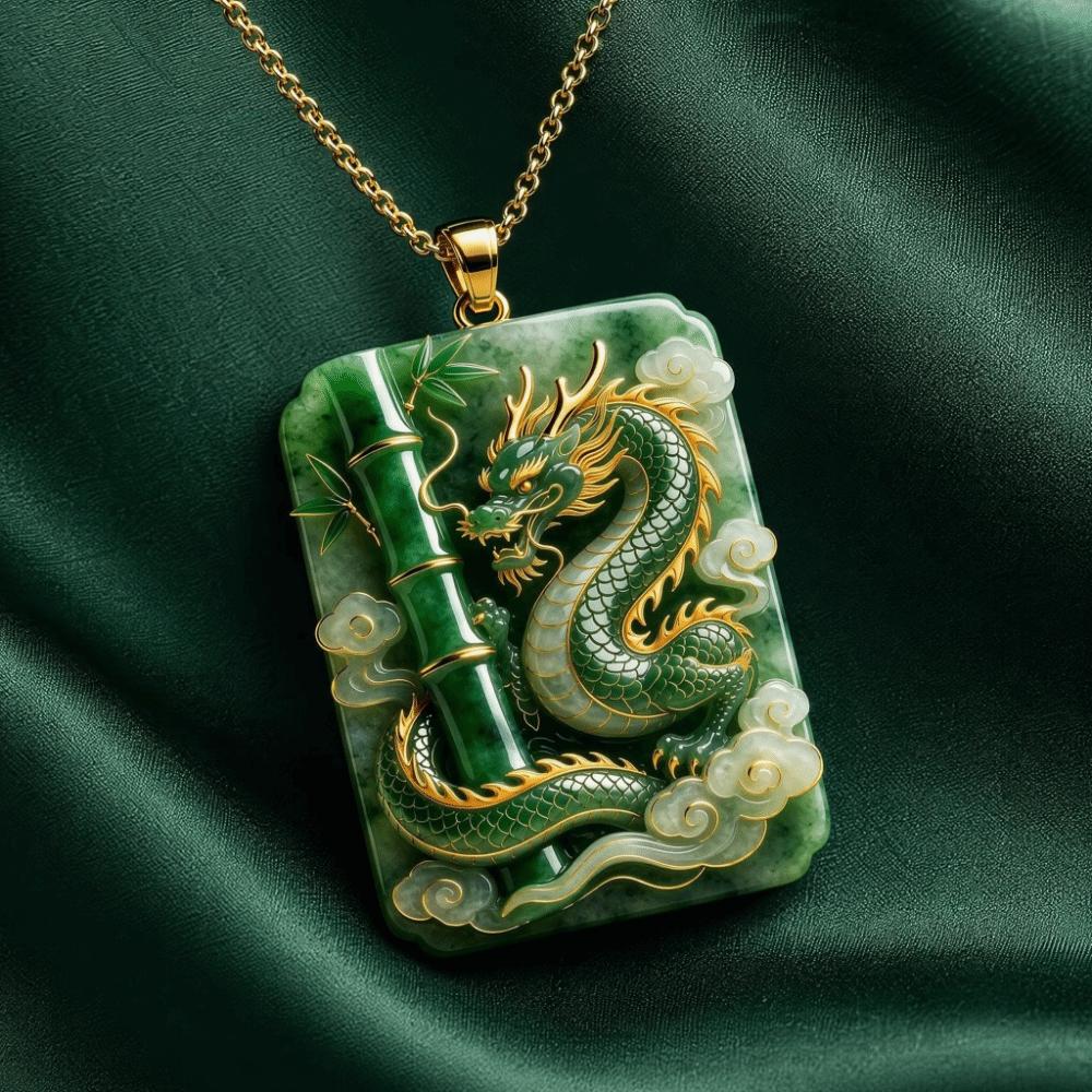 Bamboo Carved Pendant Necklace Green Square Pendant Lucky Amulet Traditional Chinese