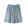 Womens Tencel Denim Shorts High Waist Loose Fit Cropped Wide Leg Cargo Style
