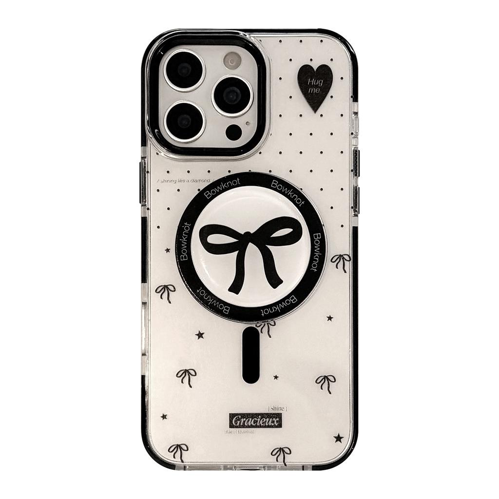 Polka Dot Bow Magnetic Suction Bracket Suitable for IPhone16 Mobile Phone Case 15Promax Transparent 13 Advanced 12 Anti Fall