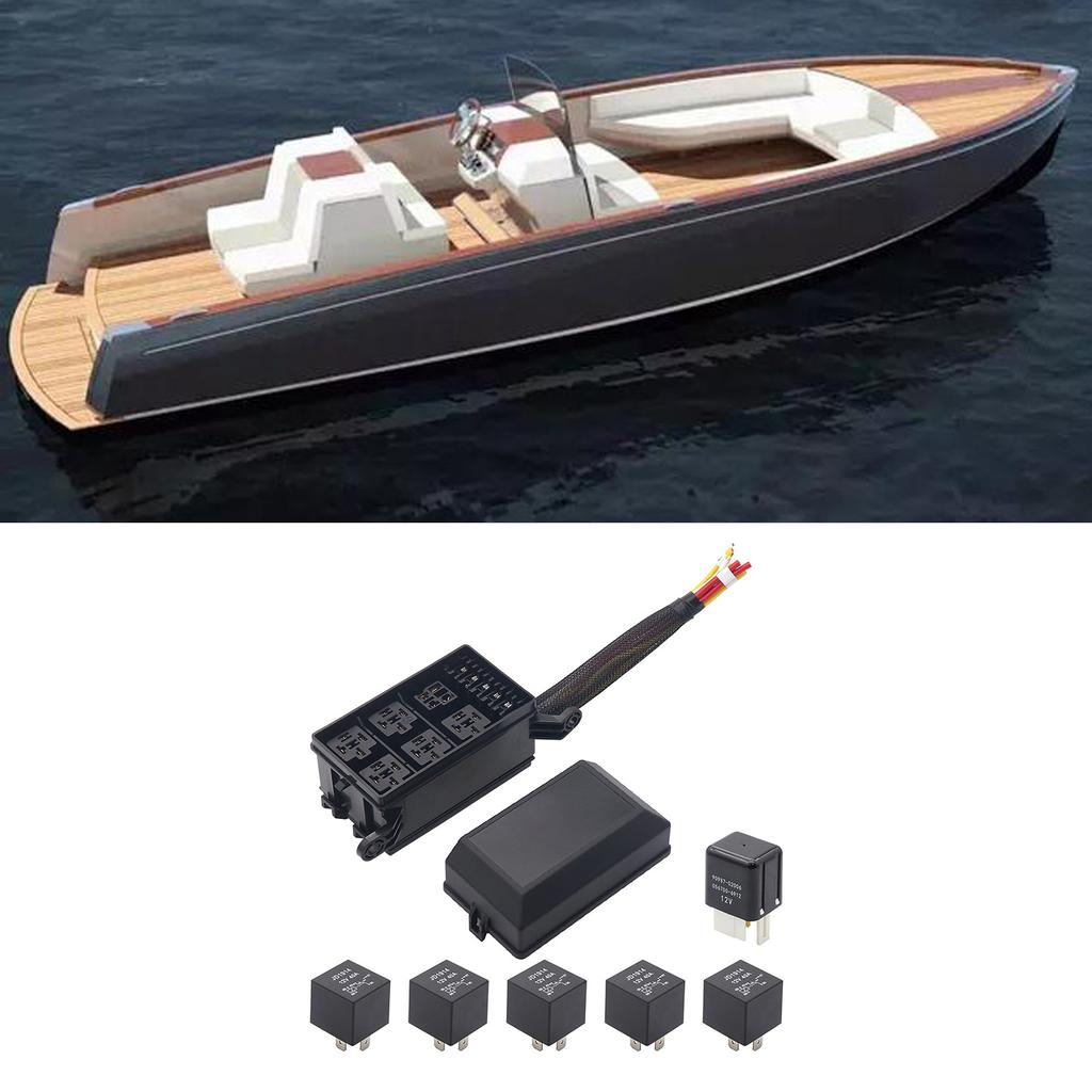 6-fach Flachsicherungshalter Box Relaisbox mit Flachsteckanschlüssen und Kabelbaum 4-Pin 12V 40A Relais für Auto LKW