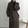 Women Lapel Wool Blend Coat Belted Waist Long Maxi Coat Loose Casual Elegant Winter Outerwear Wool Overcoat