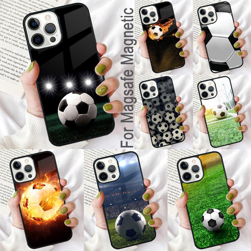 Football Soccer Soft Phone Case for iPhone 17 Air 16e Pro max 15 Pro 13 14 Plus 11 12 MagSafe Magnetic Coque