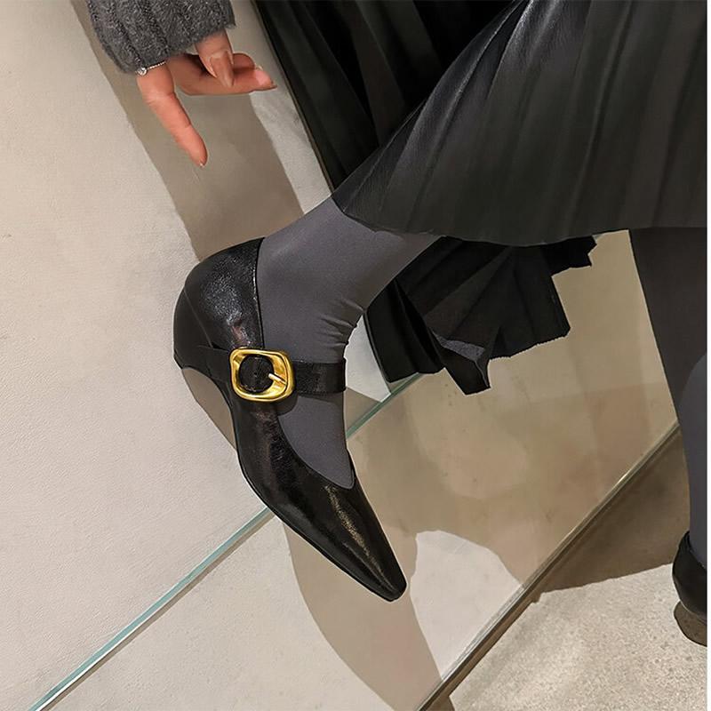 

Women s Fashion Sole Heel Shoes Autumn New Ladies Pointed Head Shallow Mouth Belt Buckle Soft Sole Non-slip Low-top Shoes Female 34 коричневий