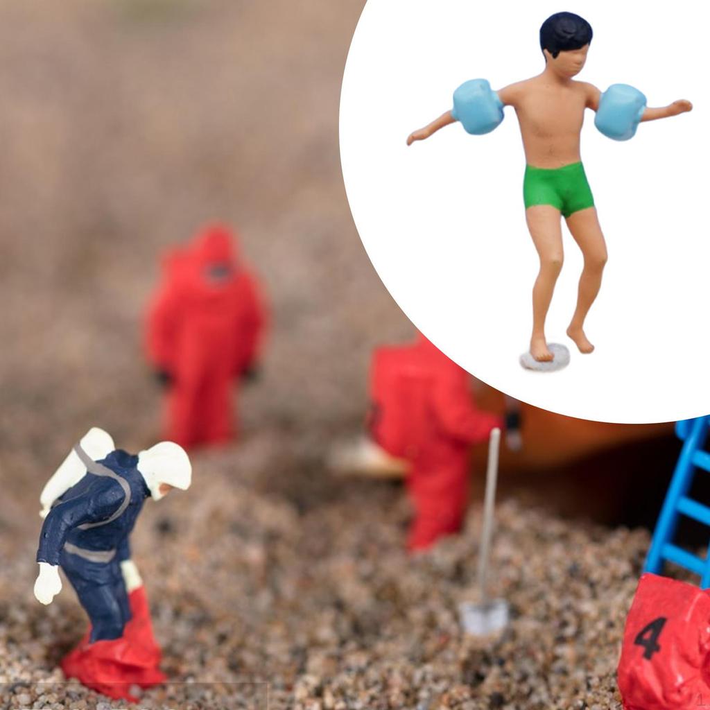 1/64 Diorama Figure Hand Painted Miniature Beach Surfing Scene Resin Figurines for Photo Props DIY