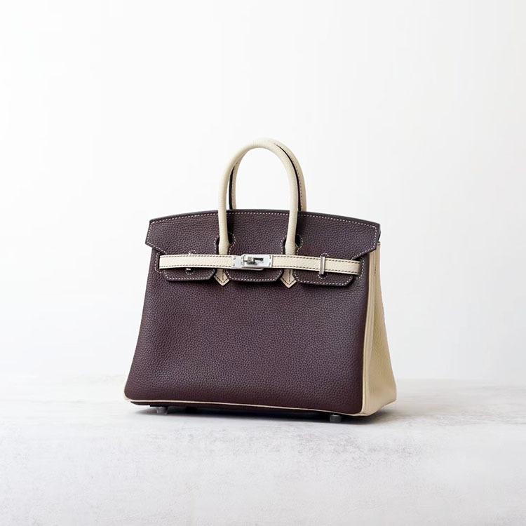 Høykvalitets spesiallaget semi-vokset tråd semi-håndsøm stålbeslag importert togo toppnarvet kuskinn håndveske med en følelse av luksus