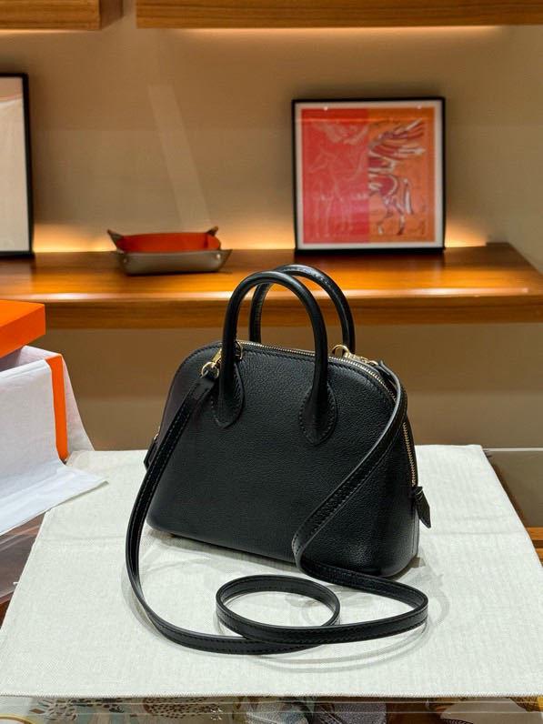 Mini Bowling Goat Grain Cowhide Leather Shoulder Bag