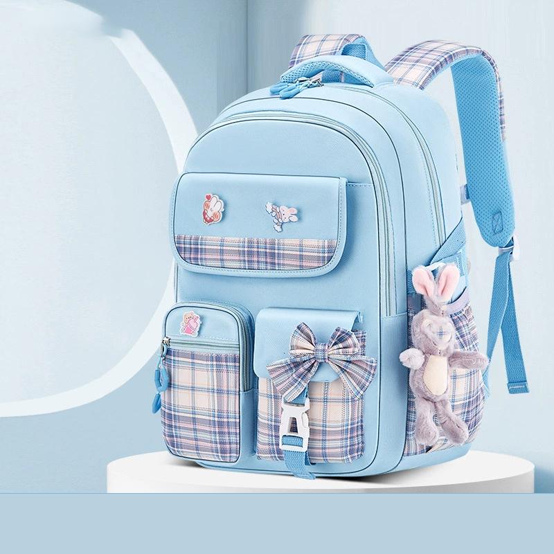 

Эргономика Рюкзак в клетку для девочек-учениц начальной школы Большой вместимости Легкий Водонепроницаемый large size синий