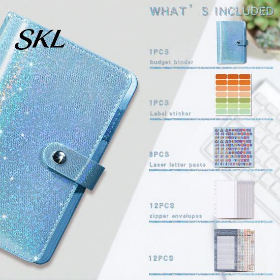 Macaron Color Notebook A6 Budget Planner Notebook, Glitter Cash Tracker Journal, Financial Refillable Accounting Organizer with Dividers for