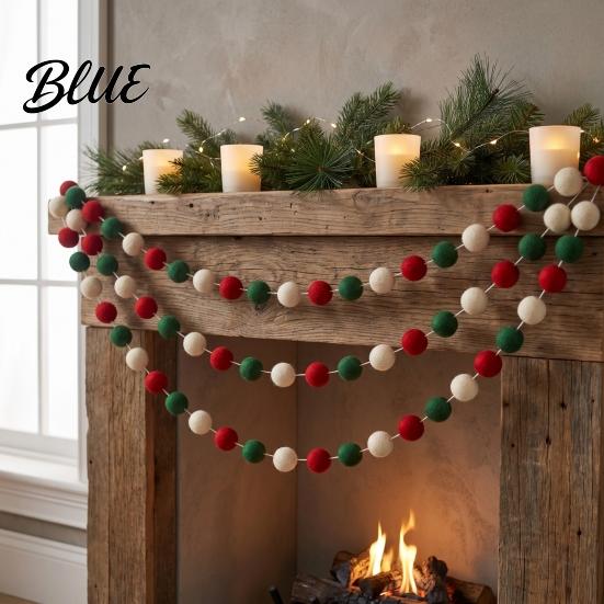 Hanging Festive Ornament 78.8 Inch Christmas Pom Garland, Red Green White 20/30 Pompom Wall Window Balls Garland Ornaments for Xmas Tree, Fireplace,