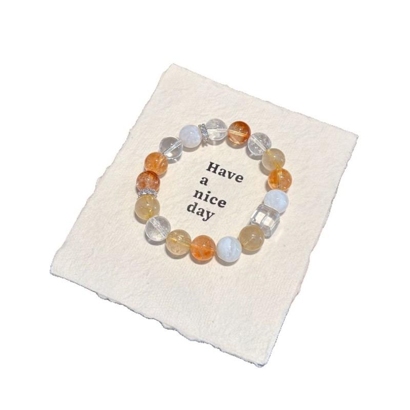 Natural Gold Rutilated Quartz Yellow Tower Crystal Snow Phantom White Beaded Bracelet Women