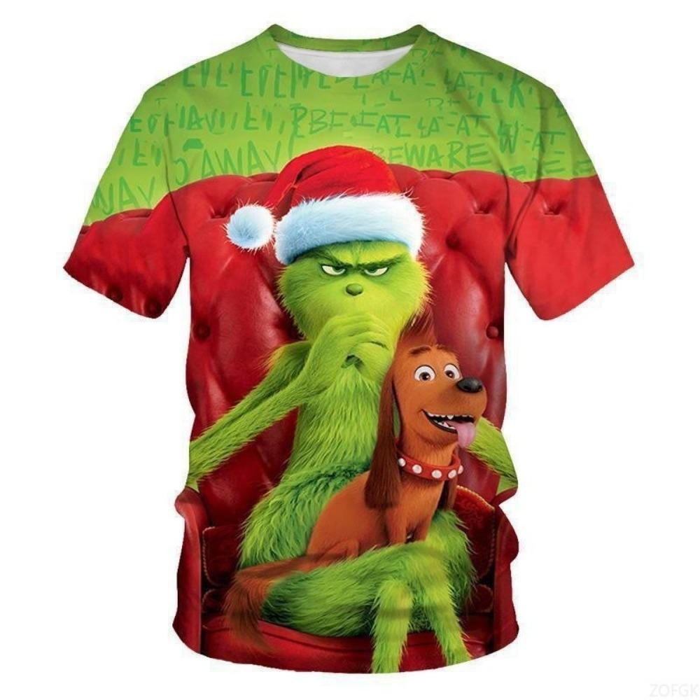 Summer 2025 New Green Hair Monster Grinch 3D Digital Printed Casual Loose Breathable Women's Short Sleeved T-shirt