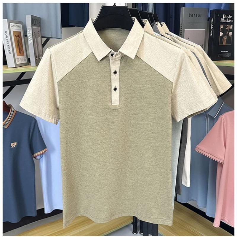 Mens Color Block Short Sleeve Polo Shirt Breathable Casual Top