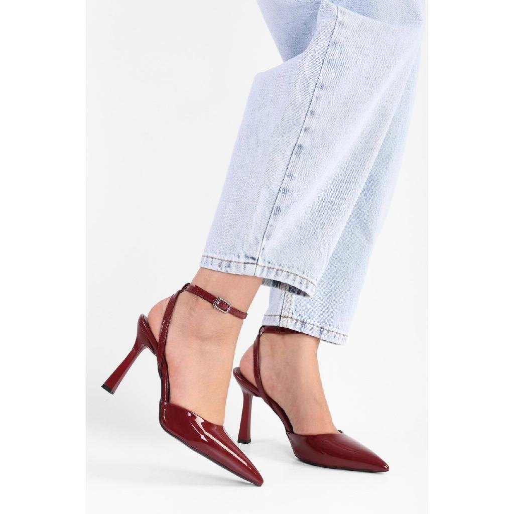 Women's Martini Black Patent Leather Belted Ankle Stiletto