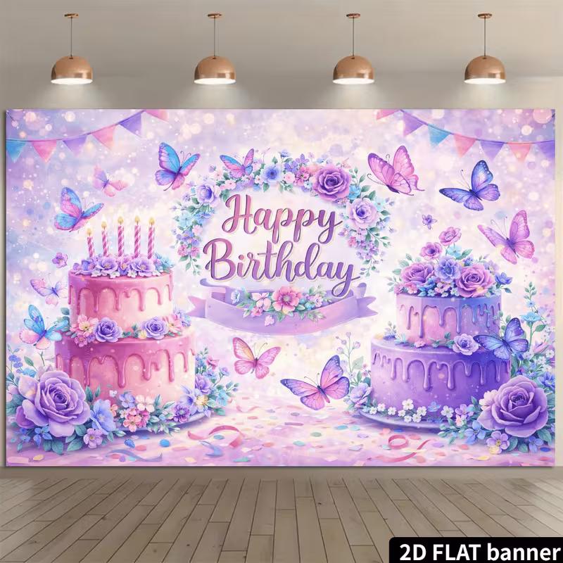 2D Pastel Glitter Flower Butterfly Kids Birthday Photography Background 47.2x31.5inch/120*80cm