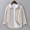 Men's Long Sleeved Shirt Autumn Casual Linen Retro Slim Fit Standing Collar Slim Fit Shirt Jacket Men's Clothing