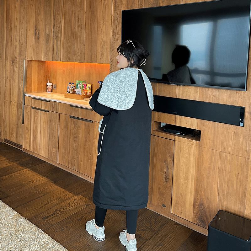 Autumn and Winter Plus Size Women's Korean Style Hooded Jacket Over the Knee Long Cotton Jacket