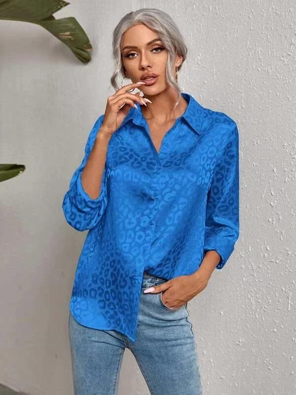 2024 Autumn Women's Elegant Satin Leopard Print Lapel Shirt