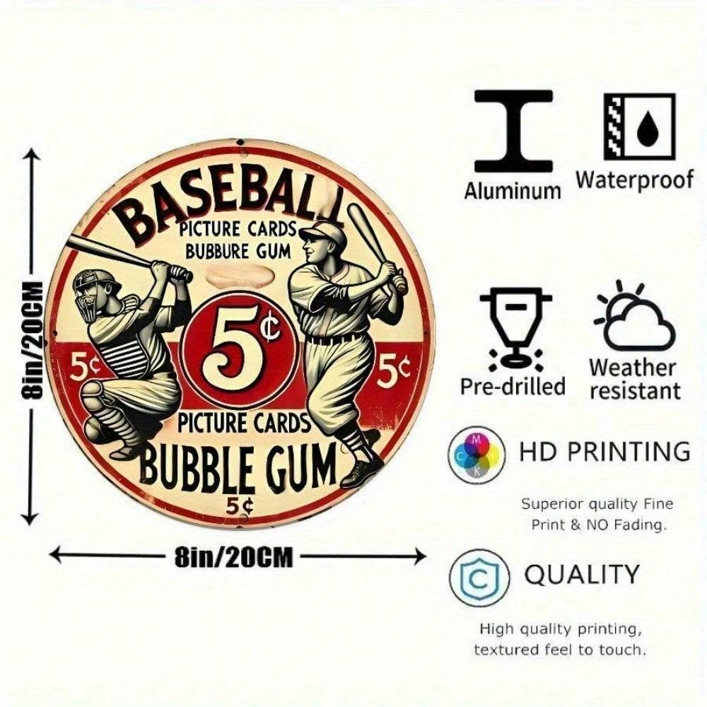 Vintage Retro Tin Sign 8x8 Inch, Baseball Metal Wall Art for Man Cave Garage Bar, American Sports Memorabilia