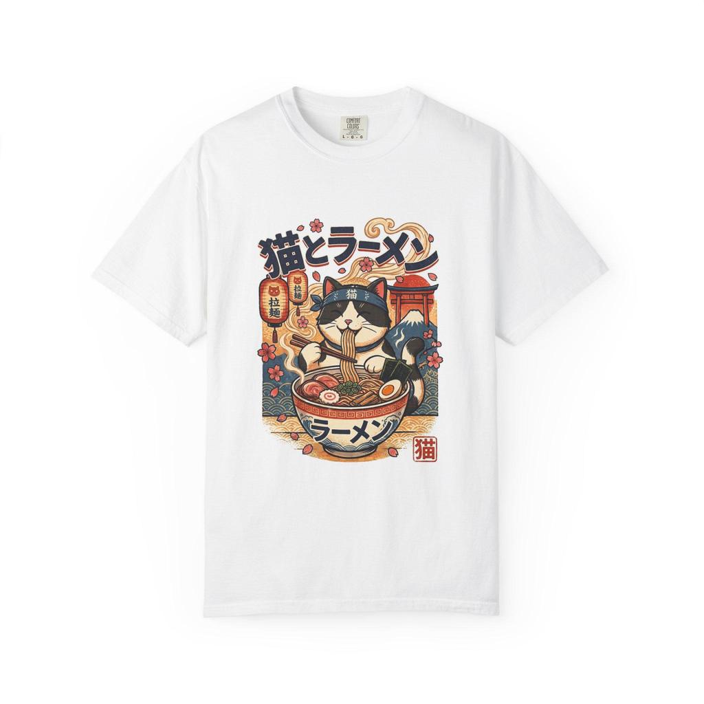 Cat Eating Ramen T-Shirt | Japanese Neko Ramen Bowl Illustration