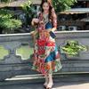 French Light Luxury Foreign Style Holiday Style V-neck Printed Dress, Loose and Thin Temperament A-shaped Long Skirt In Summer