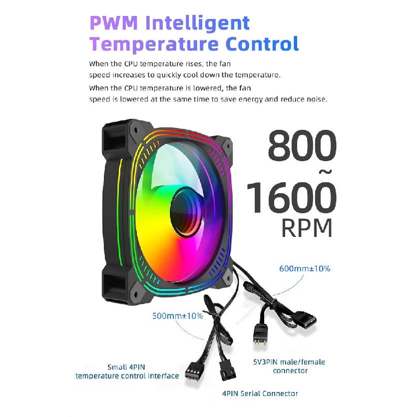 TEUCER Prism-2 1PCS/3PCS ARGB Case Fan, 120mm PWM 800-1600RPM 5V 3Pin RGB Gaming PC Cooling Fan