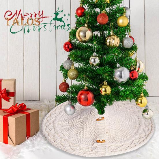 Christmas Tree Skirt Braided Cable Knit Tree Rug Xmas Tree Decoration for Holiday Home Party Fireplace Decor