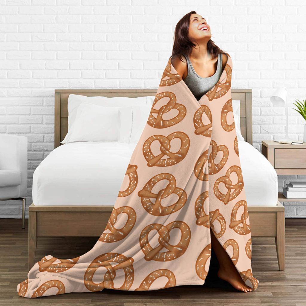 Food Pretzel Flannel Blanket Adults Warm Cozy Throw Blanket Autumn Home Decor Bedspread Sofa Bed Cover
