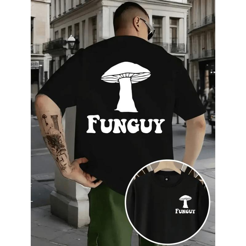 

Мужская футболка с принтом Funguy - Модный уличный стиль, Мягкая и дышащая, Модное волокно, Круглый вырез, Короткий рукав, Летний топ, Городская футболка S чёрный
