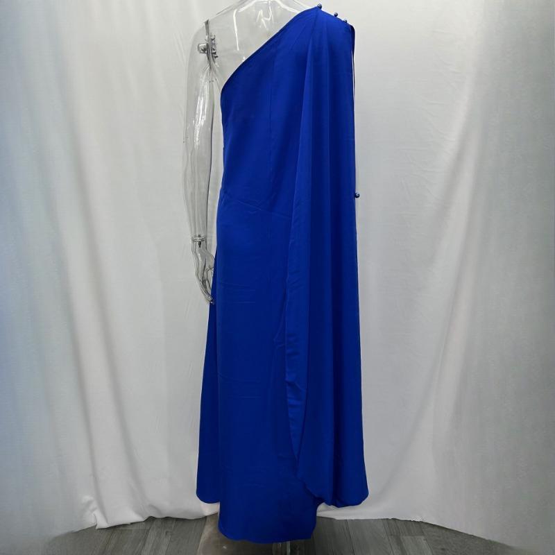GMXIA Summer Women's Temperament Fashion Pure Colour Loose One Shoulder Long Dresses Queen Fan Dresses