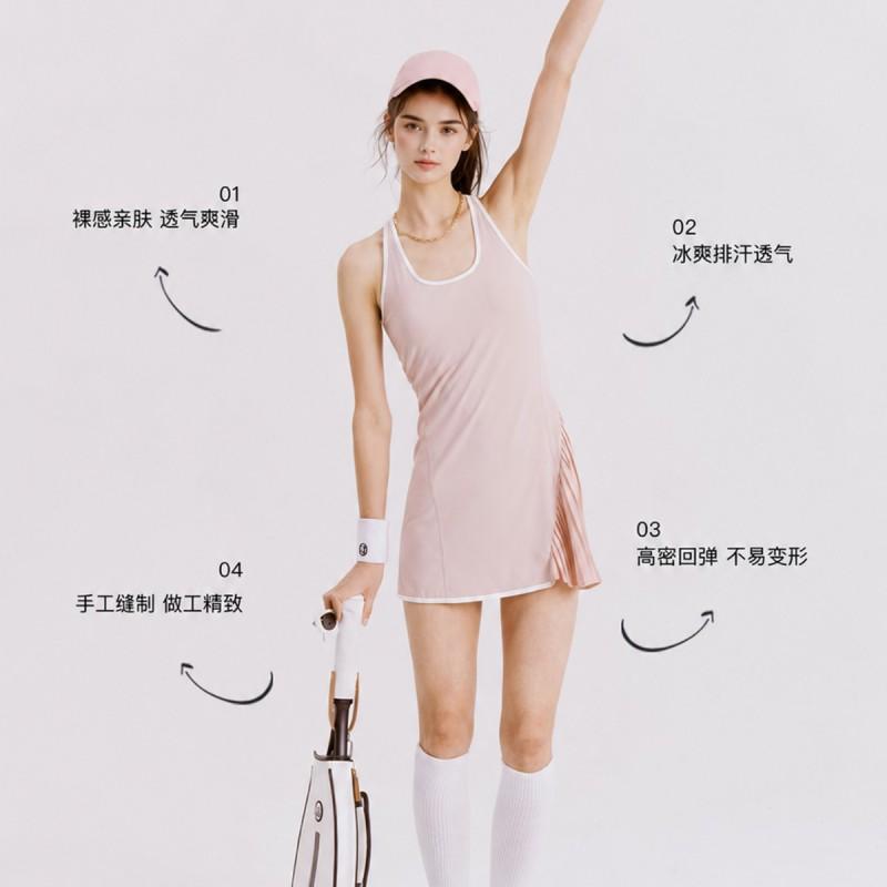 Womens U-Neck Color-Block Tennis Dress Slim Fit Waist-Cinched Breathable Athletic Running Gym
