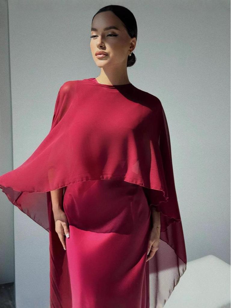 2025 Summer Women's Solid Color Evening Dress & Shawl Set