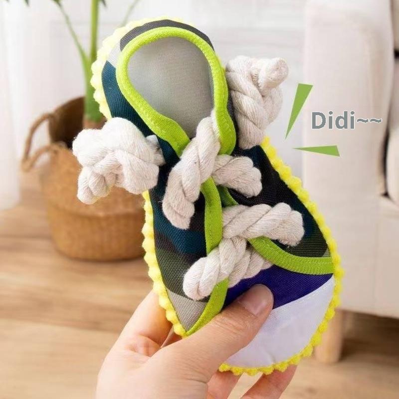 1Pcs Squeaky Bite Resistant Puppy Chew Toy Teeth Grinding Canvas Shoes Knot Cotton Rope Dog Molar Chew Toys Supplies