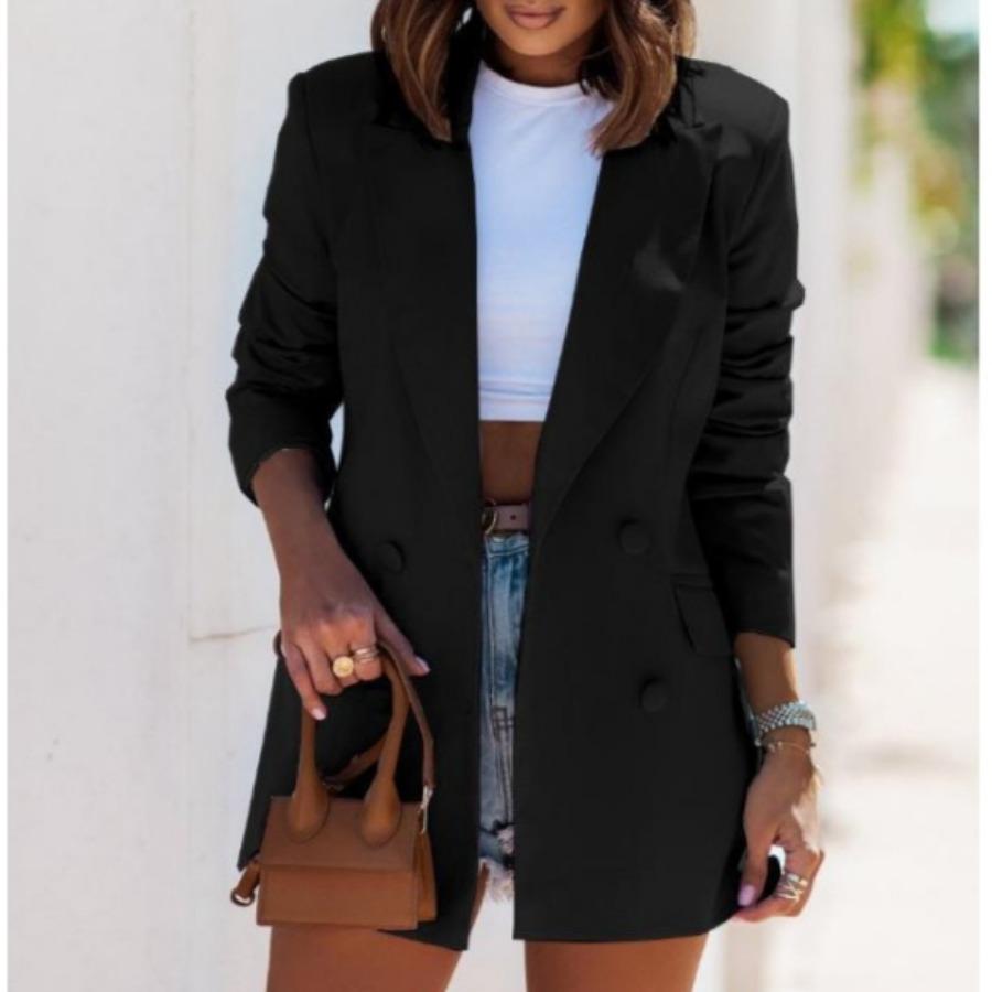 Dámské jednobarevné blejzry s klopami, kabát s dlouhým rukávem, dvouřadé sako s límcem pro ženy