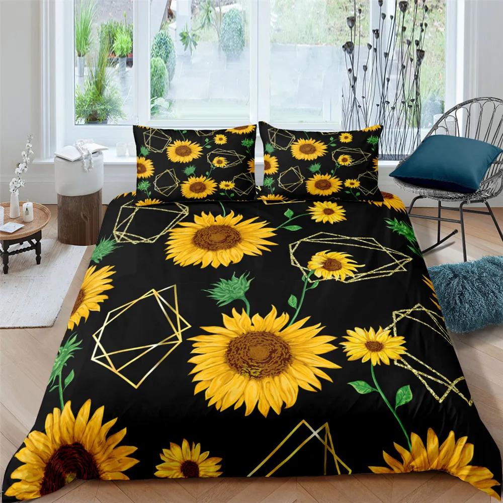 Sunflower Rainbow Duvet Cover Yellow Flowers for Children Girl Women Floral Colorful Polyester Quilt Cover Bedroom Decorations