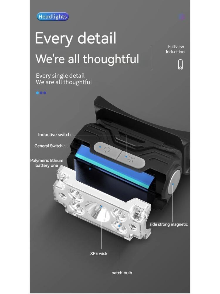 Mini Strong 5LED Headlamp Motion Sensor Headlight Outdoor Camping Fishing USB Rechargerable Portable Flashlight Head Lamp