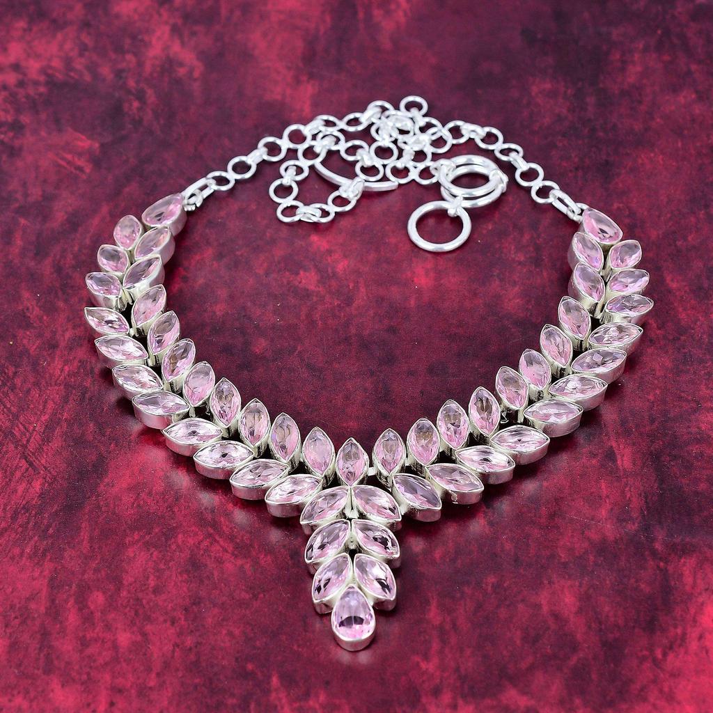 Pink Kunzite Jewelry, 925 Solid Sterling Silver Necklace, Handmade Gemstone Jewelry Adjustable Necklace For Memorial Day