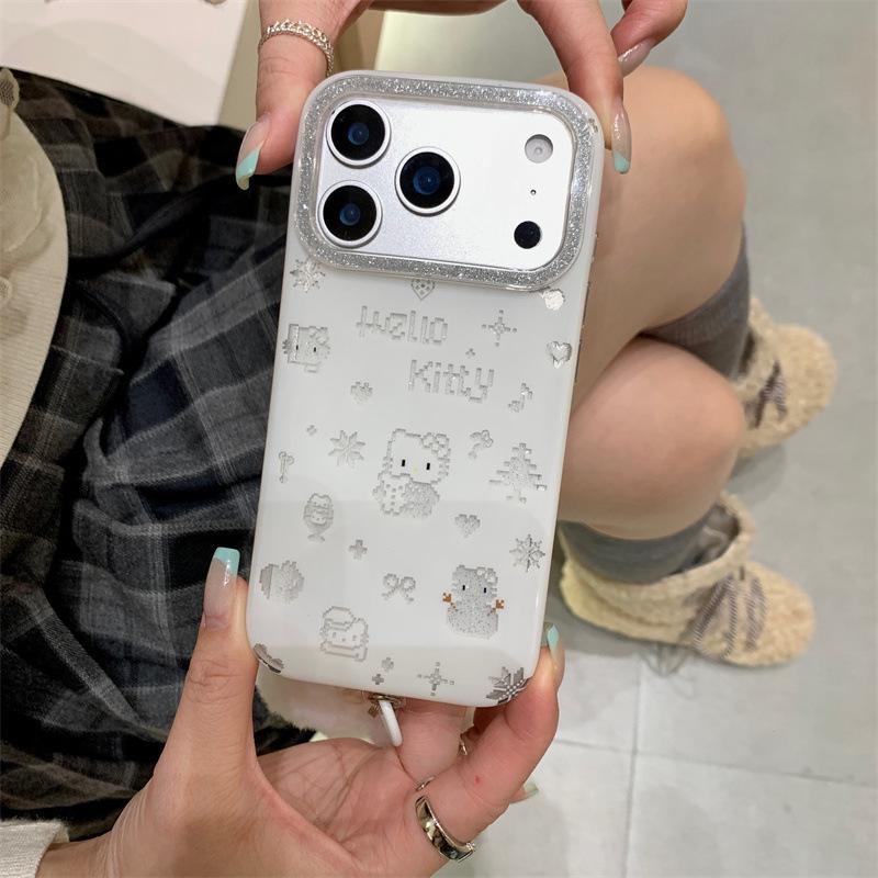 

Korean Glitter Pixel Snowman Phone Case for iPhone 17/16 Pro Max/15/14 iPhone 17