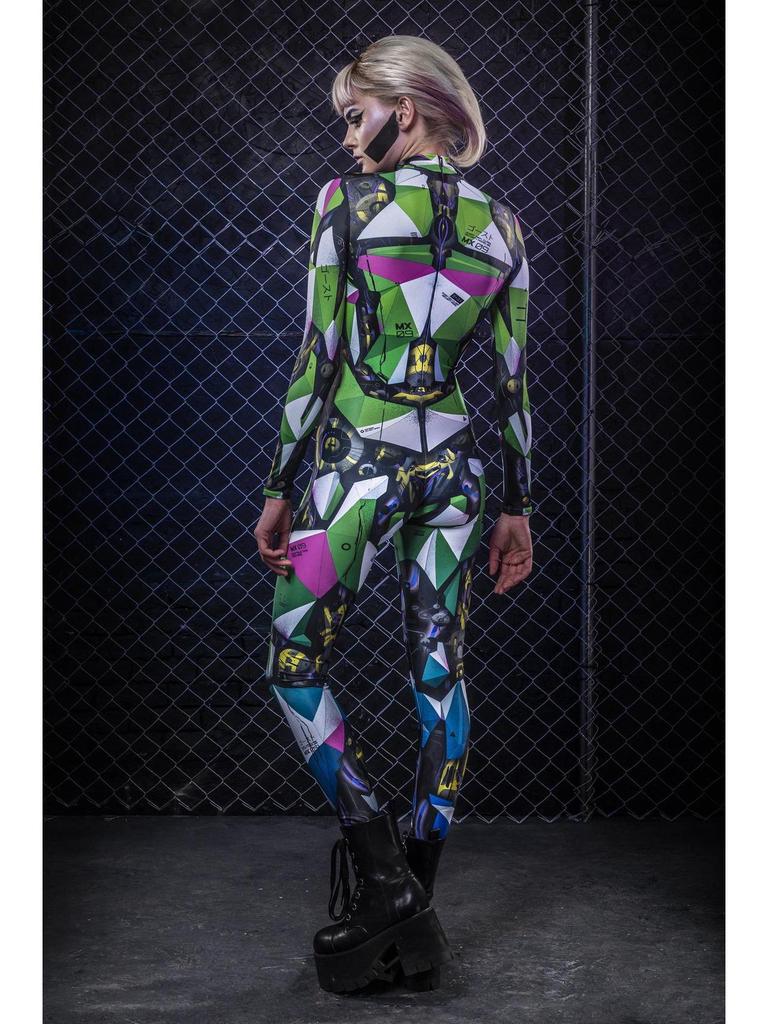 Cyberpunk 3D-geprint eendelig tights jumpsuit voor dames