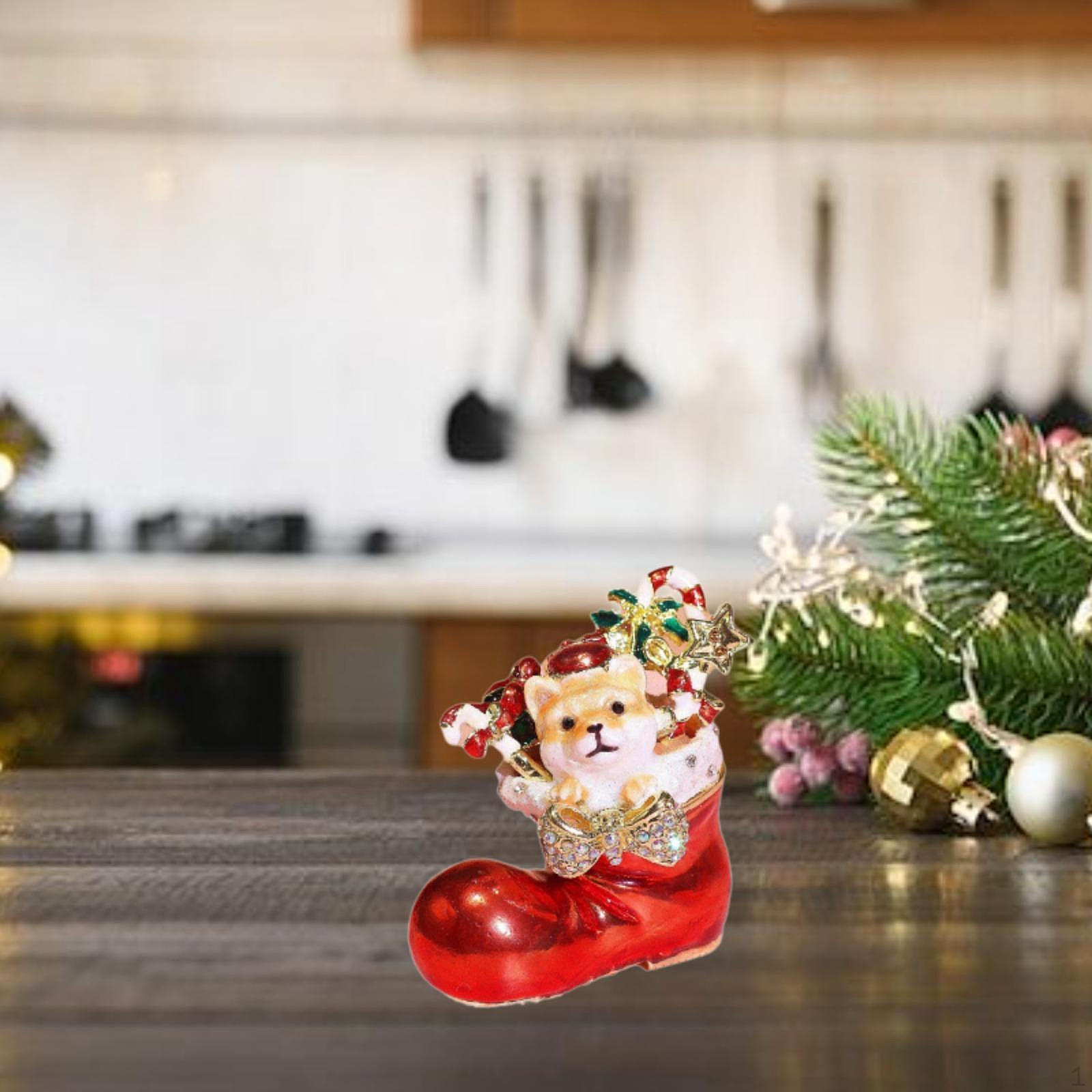 

Рождественская шкатулка для безделушек Декоративный сапожок Модный домашний декор Навесной сувенир Эмалированный Dog