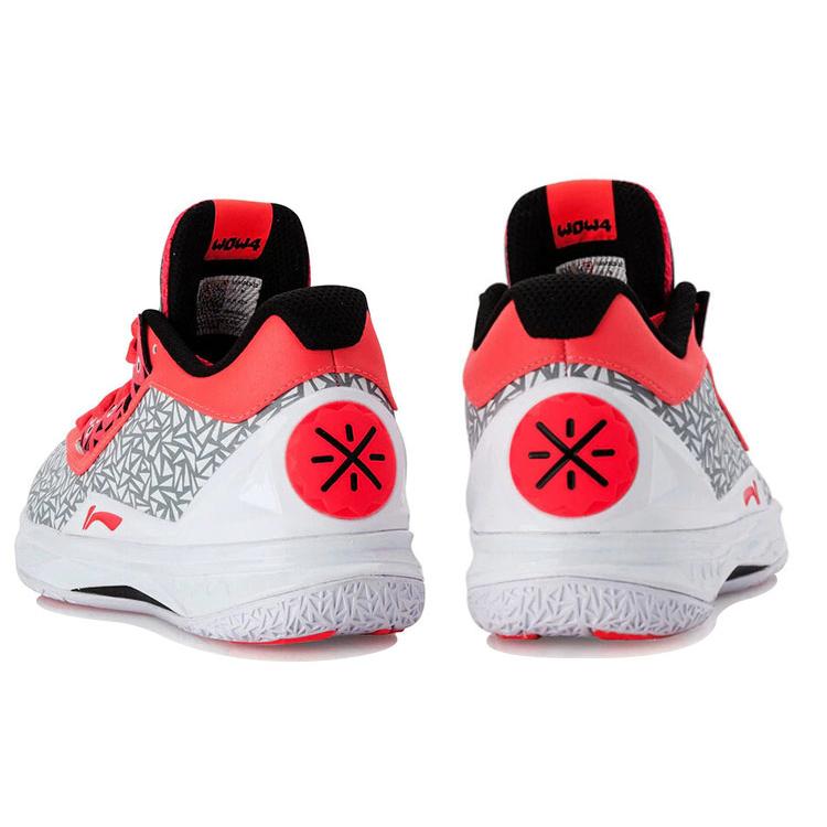 New LINING WOW 4 Basketball Shoes Unisex Mid Top White/Gray/Red ABAK033-32