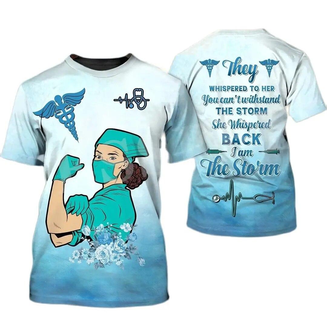 

Футболка с рисунком медсестры для женщин, женская униформа с 3d принтом, летняя футболка большого размера, повседневная женская одежда с короткими рукавами 6XL