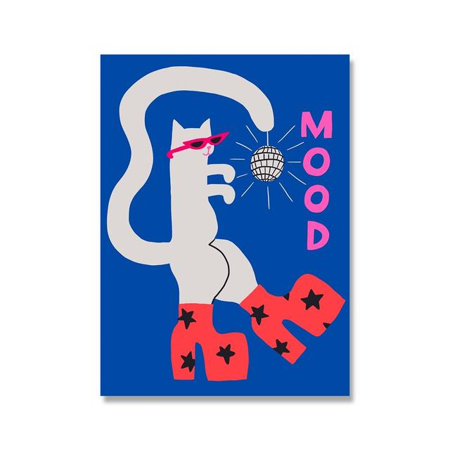 

Плакат с мультяшным котом на высоких каблуках и принтом, модное настроение домашнего животного, настенные художественные фотографии для гостиной, детские постеры для детской 21cm×30cm NoFrame