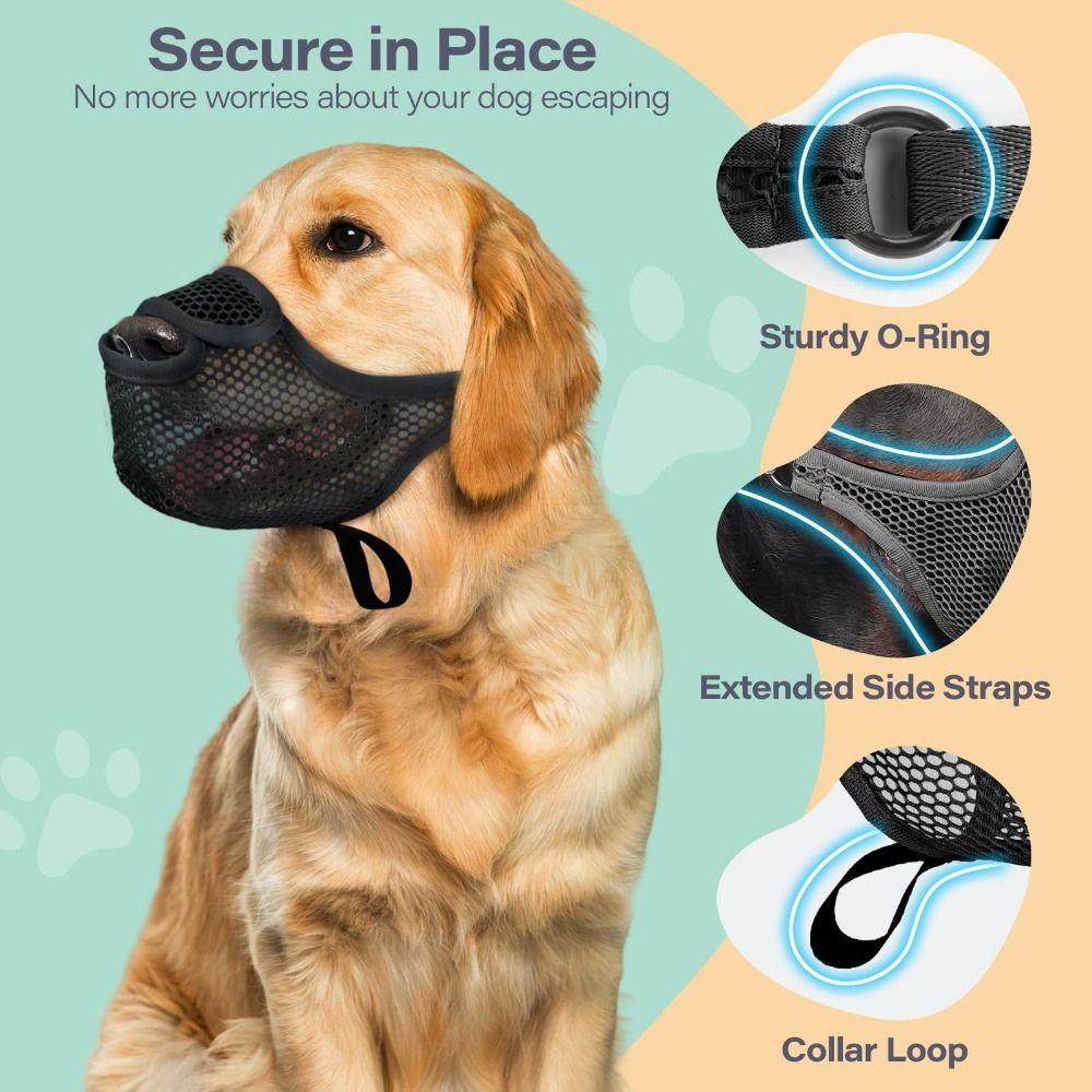Adjustable Strap Mesh Dog Muzzle Breathable Pet Mouth Mask Comfortable Dog Mouth Cover  Medium Dogs