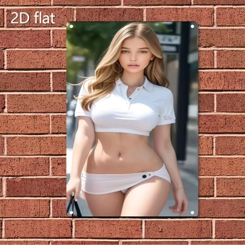 Iron Wall Art Metal Sign Female Body Shape Decor White Shirt Design