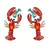 1 Pair Red Rhinestone Lobster Earrings Alloy Shiny Crayfish Dangler for Women Fashion Personality Drop Earrings Crystal Earrings